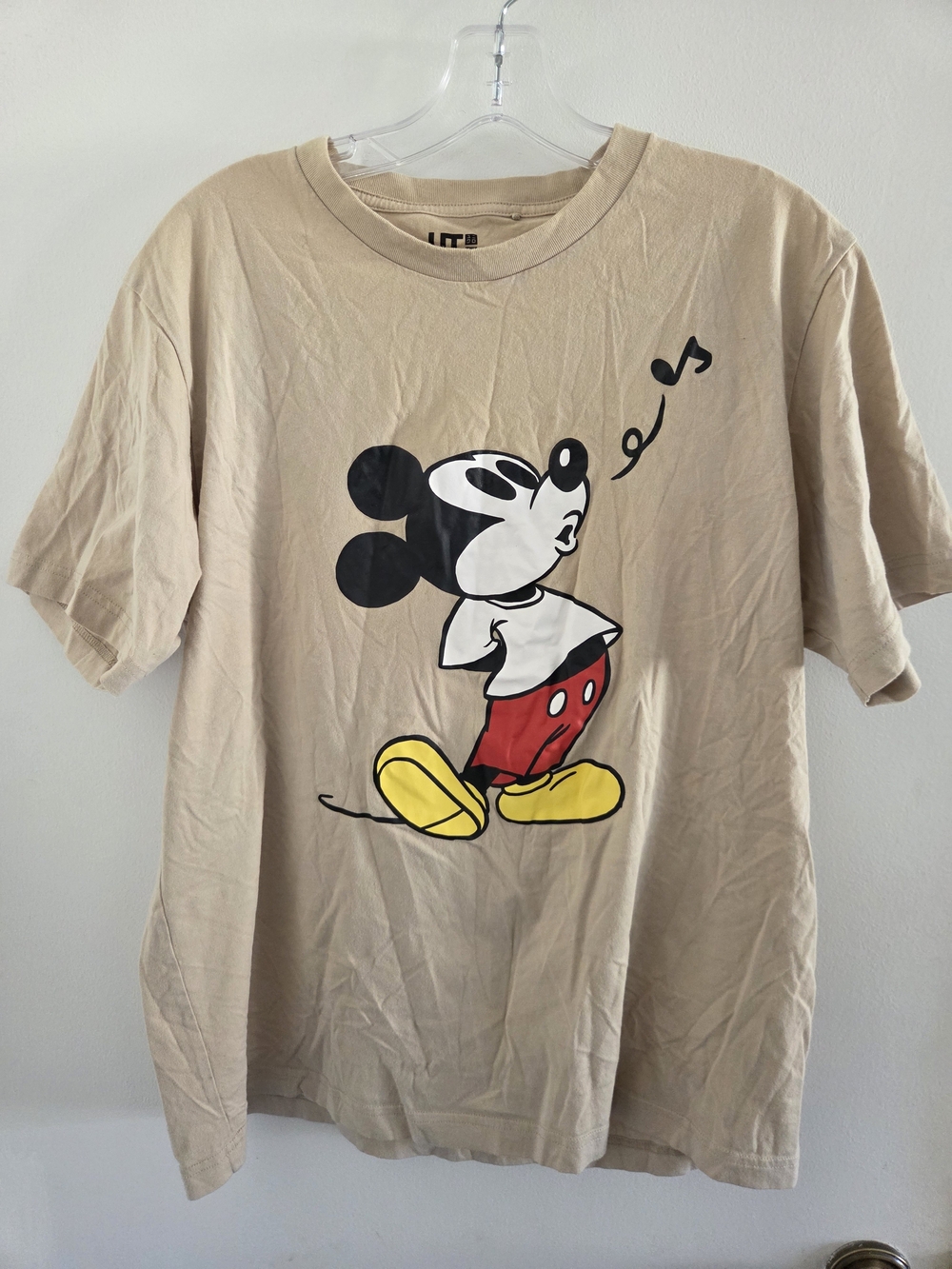 Disney Beige Mickey Mouse Graphic Tee with Red and Yellow Accents
